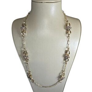 Women's Gold Plated Gray Crystal Chain Station Necklace